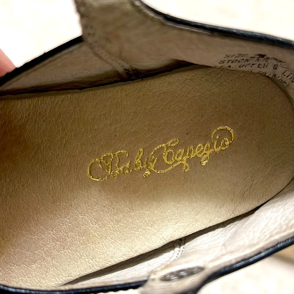 VINTAGE BABY CAPEZIO BLACK LEATHER MARY JANE CRIB SHOES IN BOX